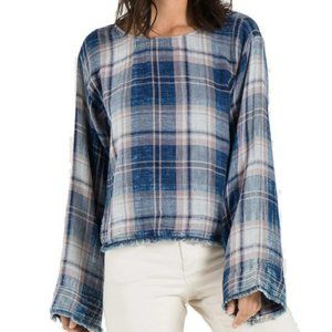 Double Layer Gauze Plaid Pullover - L/Blue, Pink, White